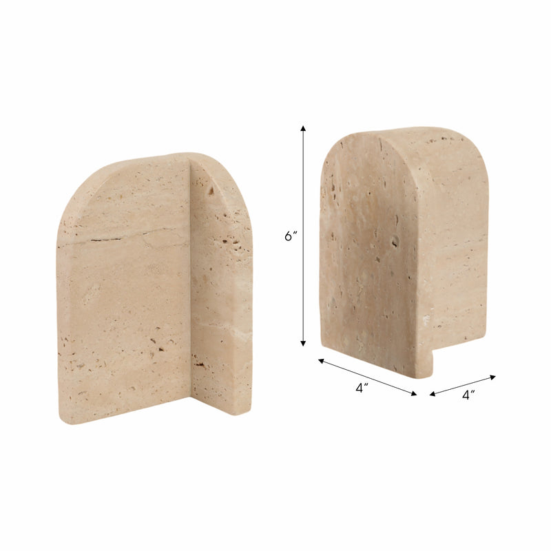 S/2 6 Arched Travertine Bookends, Tan