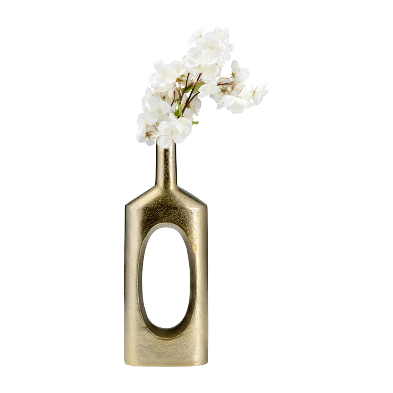 METAL,16H,TALL MODERN OPEN CUT OUT VASE,GOLD