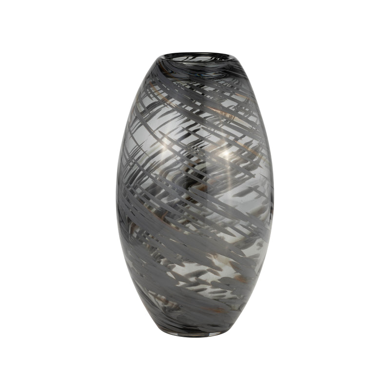 GLASS, 13H SWIRL VASE, BLACK