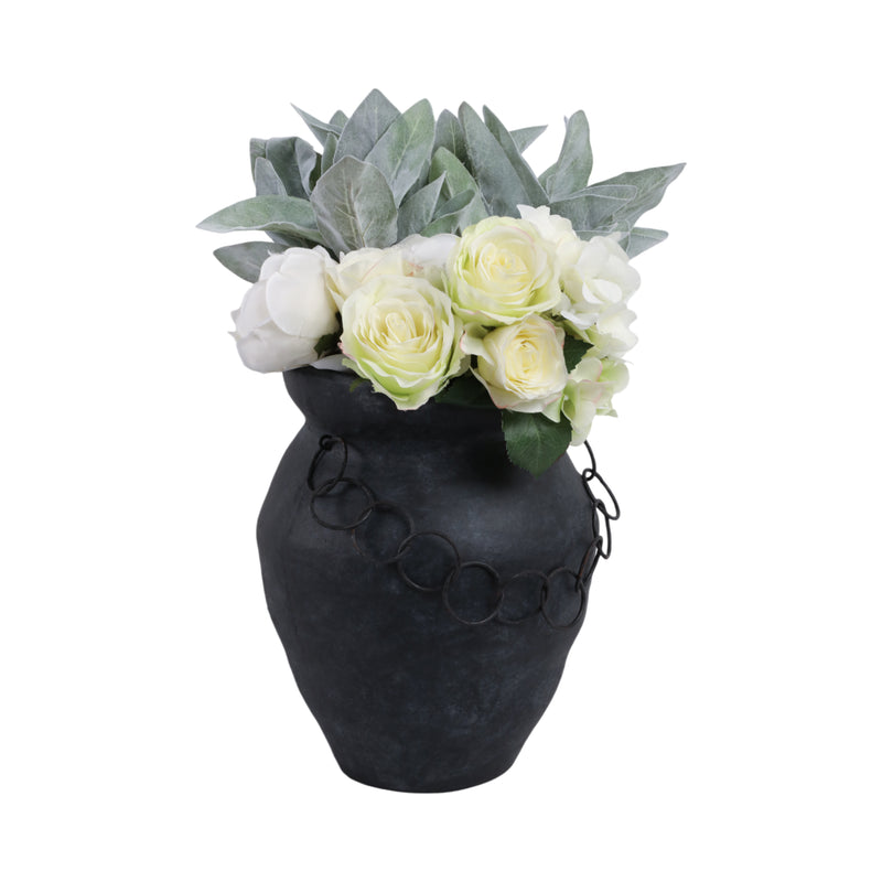 12x10 Rustic Terracotta Vase With Chain, Black