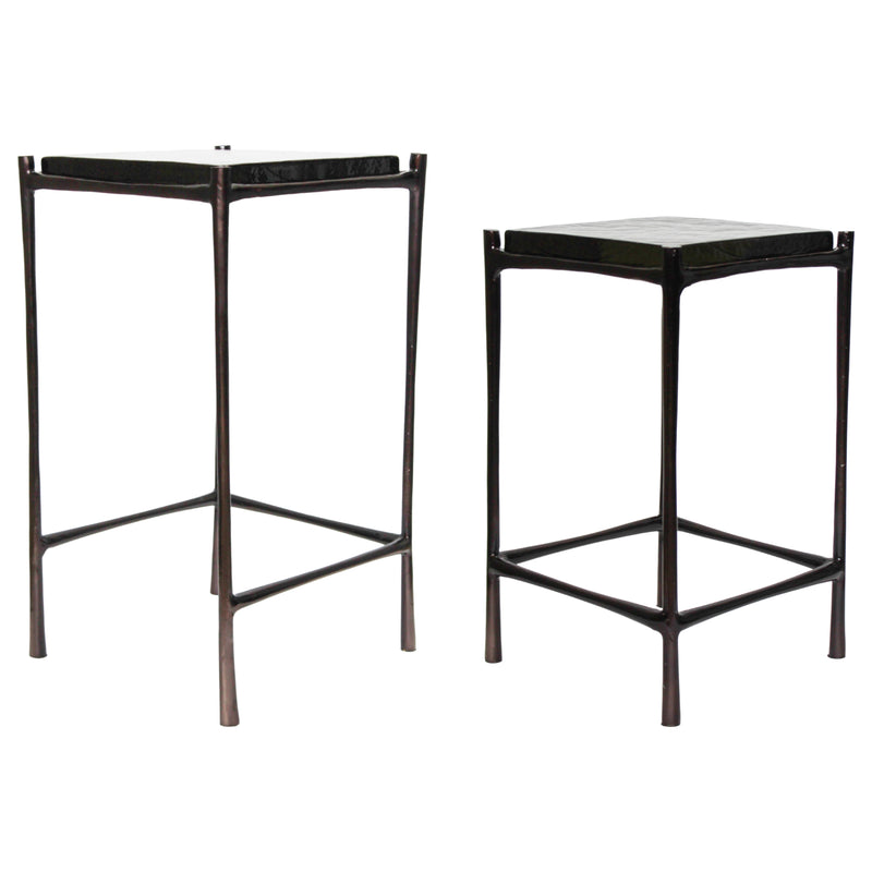 S/2 20/25 Cognac Pressed Glass Cast Metal Tables