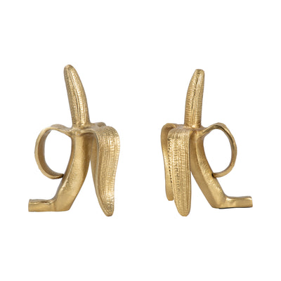 Metal, S/2 9 Banana Bookends, Gold