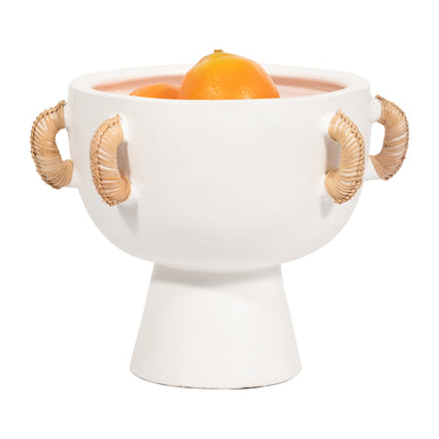 TERRACOTTA, 11H EARED BOWL ON STAND VASE, WHITE