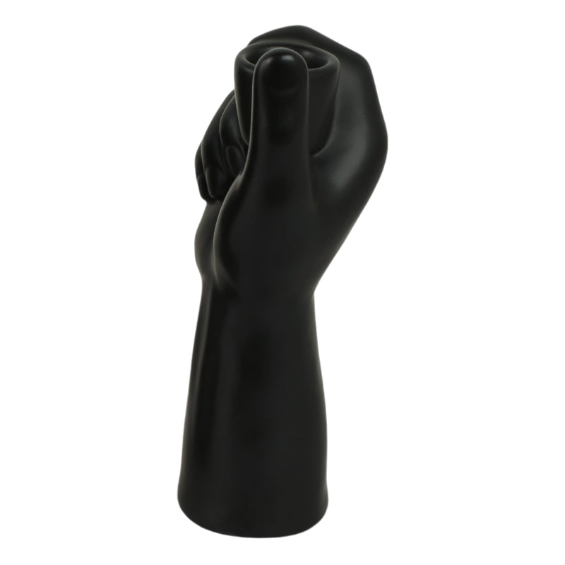 CER, 8H HAND CANDLE HOLDER, BLACK