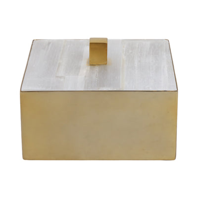 6 Square Selenite Top Box, White/gold