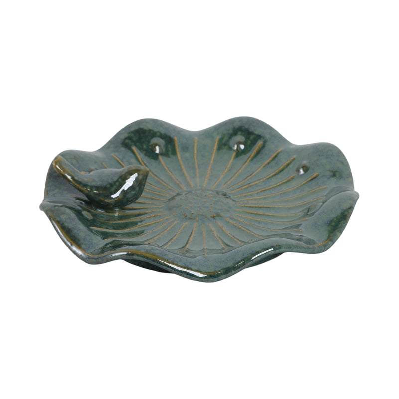 10x2 Flower Birdbath With Perched Bird, Green