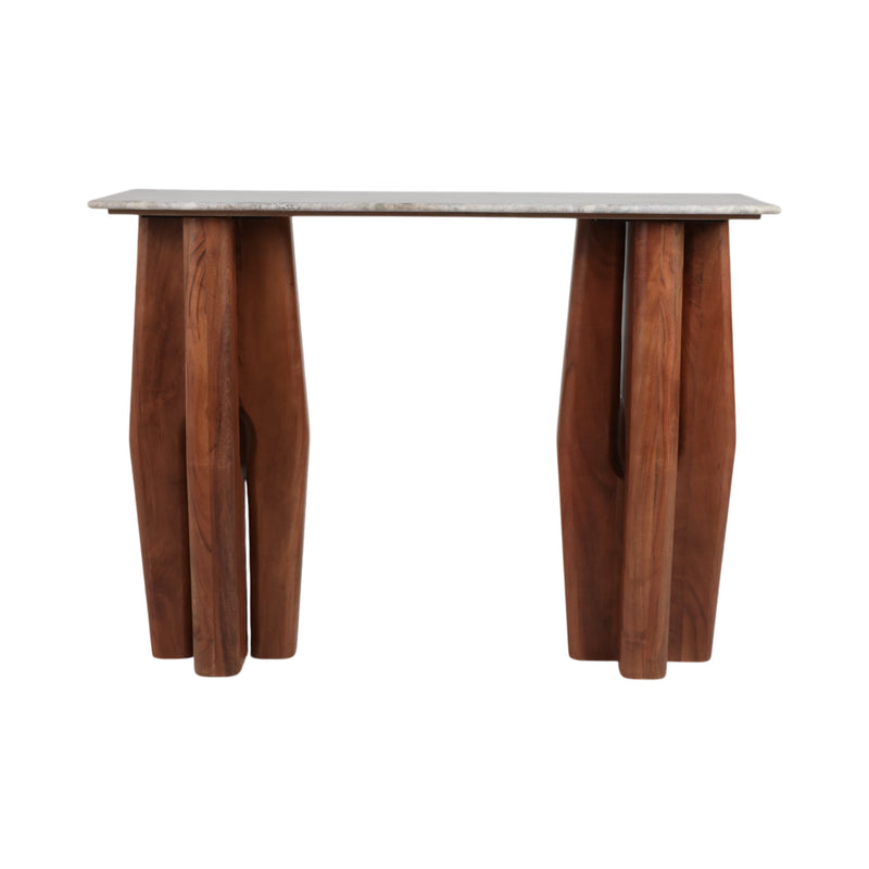 42x31tapered Legs Mrble Top Console Tble,tan/brwn