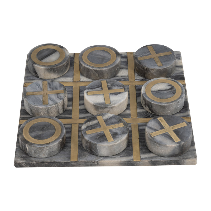 MARBLE 12x12 TIC-TAC-TOE, BLACK/GOLD