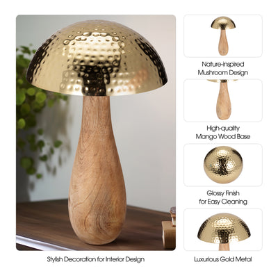 Metal, 20 Mushroom W/ Wood Base, Gold