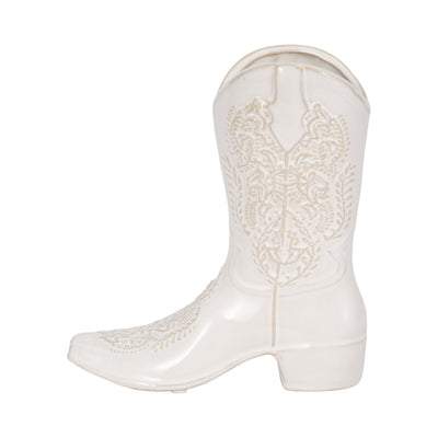 8 Cowboy Boot Vase, White