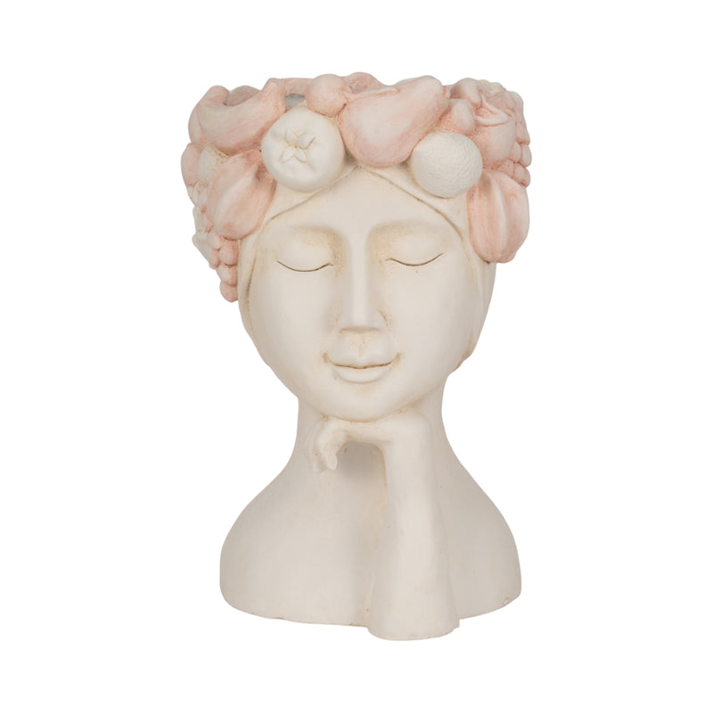 18 Lady With Flower Crown Planter, White/pink