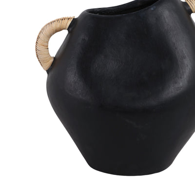 10 Terracotta Jug Vase W/rattan Handles, Blk