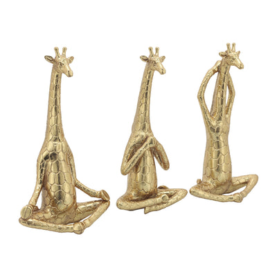 POLYRESIN,S/3,12H, YOGA GIRAFFE, GOLD