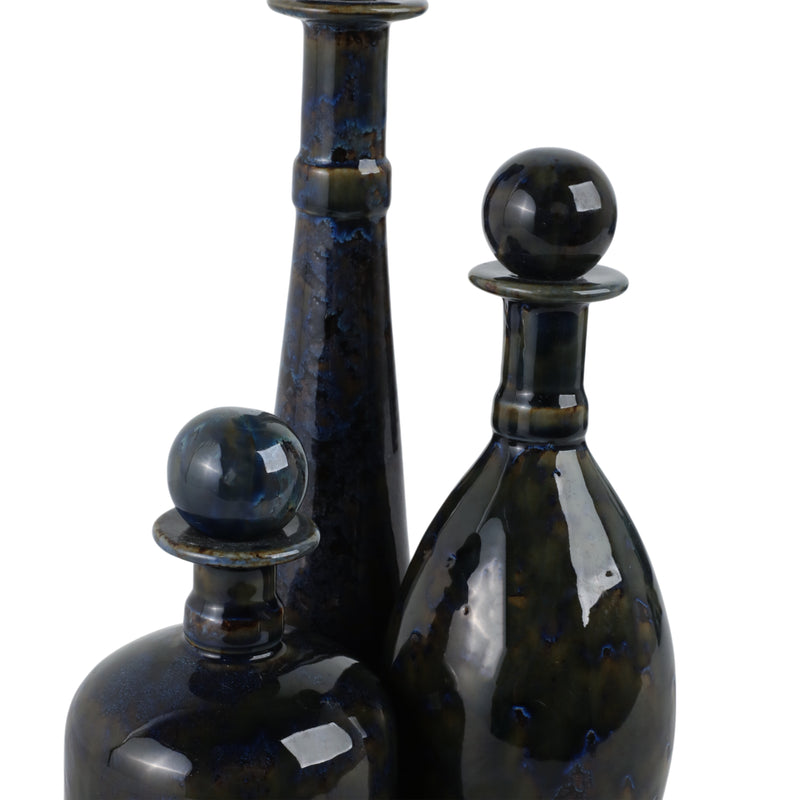 S/3 8/11/15 Olympia Blue Ceramic Bottles