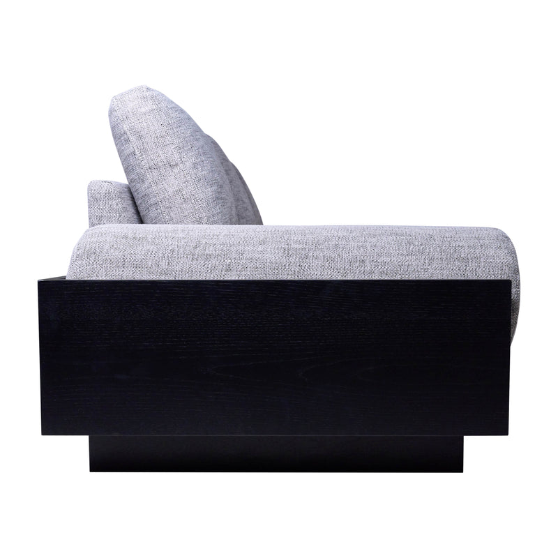 3- SEATER BOLSTER SOFA - BLACK WOOD BASE - TAN/BLK