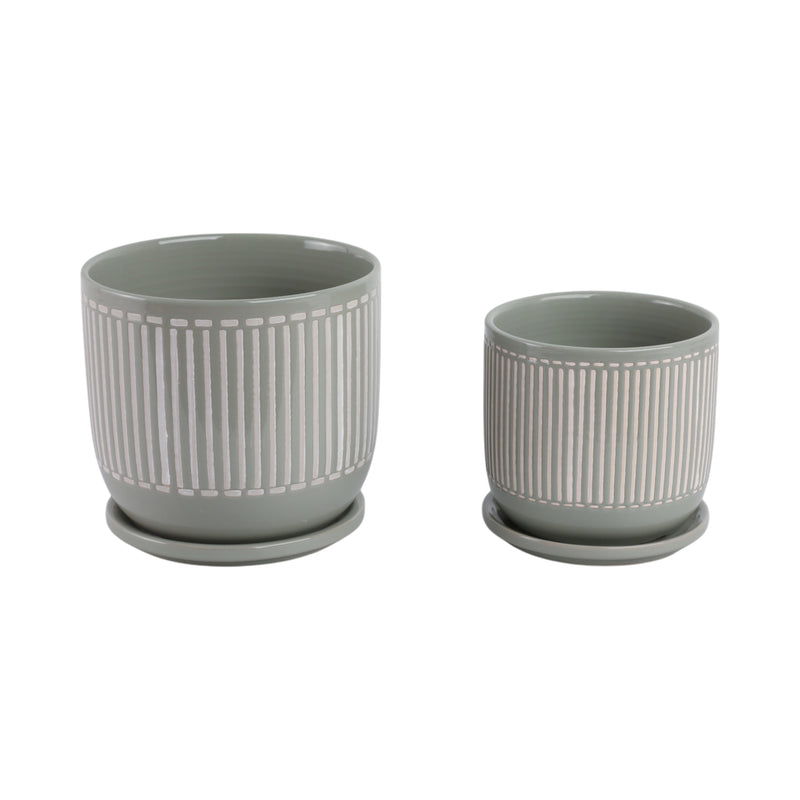 Cer?s/2  6/8 Planter W/ Saucer, Gray