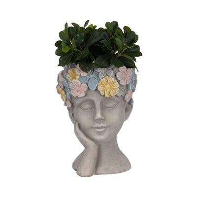 14 Face Planter With Flower Crown, Grey/multi