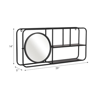 METAL. 29L WALL SHELF W/ MIRROR, BLACK