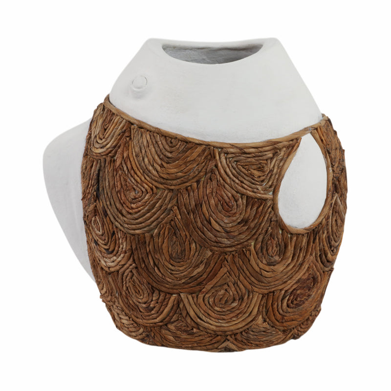 11 Woven Scale Terracotta Fsh Vase, Ivory/natural