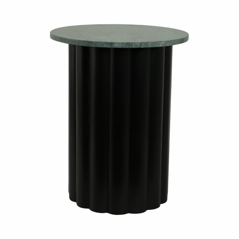 20 Large Ribbed Accent Table Marble Top, Blk/grn