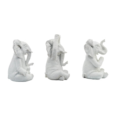 RESIN, S/3, 8H, YOGA ELEPHANTS, WT