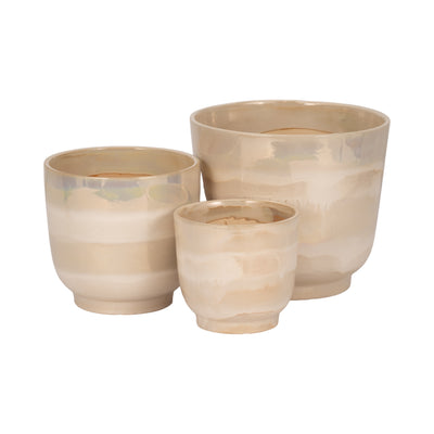 S/3 6/8/10 Reactive Luster Planters, Ivory