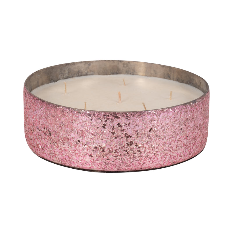 Glass, 8 49 Oz Crackled Bowl Scented Candle, Pink