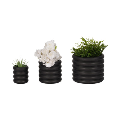 S/3 4/6/7 Stacked Rings Planters, Black