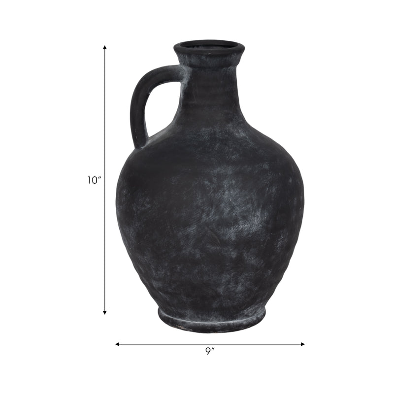 10 Weathered Terracotta Jug With Handle, Black