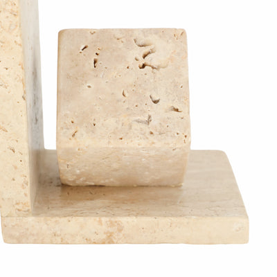 S/2 6 Travertine Cube On Base Bookends, Tan