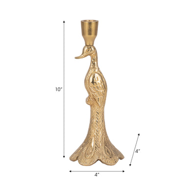 10 Peacock Taper Candle Holder, Gold