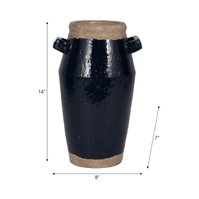 14 Squared Handle Terracotta Vase, Navy/tan