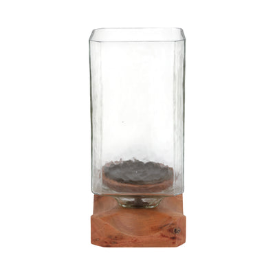 13 Jarvie Lrge Wood & Glass Candle Hurricane,brwn