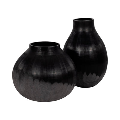 12 Etched Lines Rough Cut Bottom Vase, Black