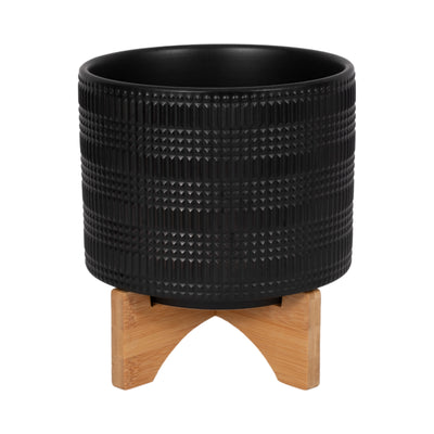 CER, 8 TRIBAL PLANTER W/ STAND, BLACK