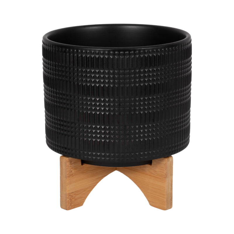 CER, 8 TRIBAL PLANTER W/ STAND, BLACK