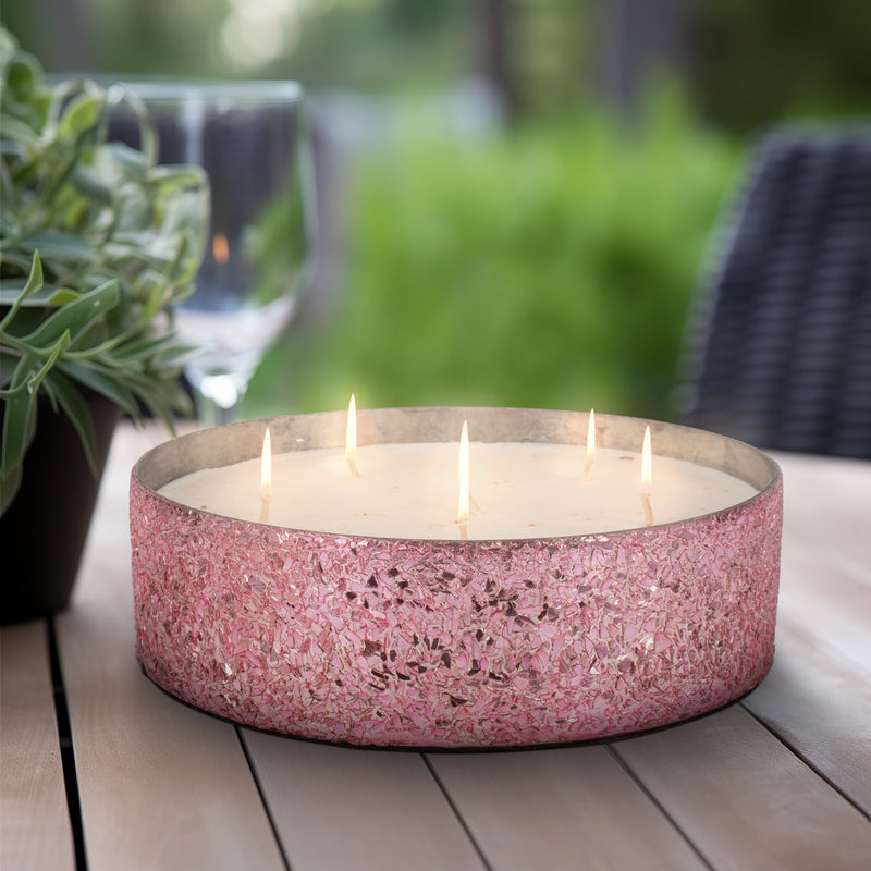 Glass, 8 49 Oz Crackled Bowl Scented Candle, Pink