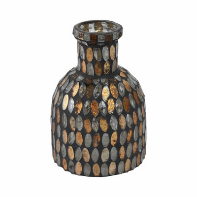 GLASS, 6H MOSAIC VASE, COPPER