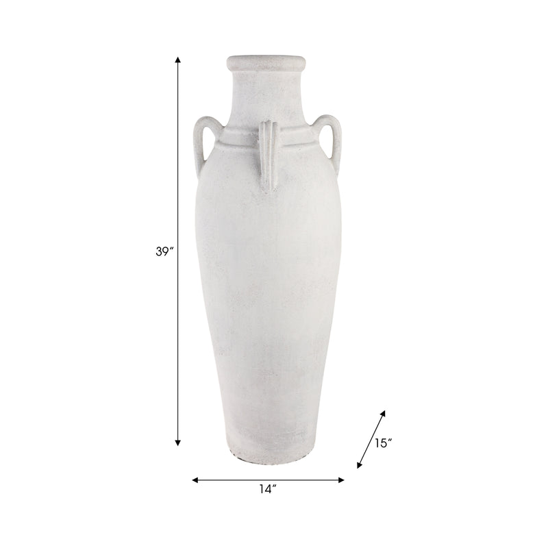 39 Terracotta Floor Vase W/handles, Ivory