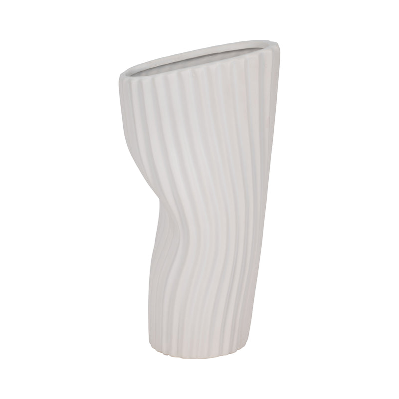 12 Curved Ribbed Vase, White