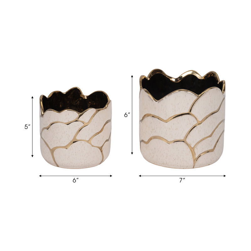 S/2 6/7 Clouds Planter, Ivory/gold