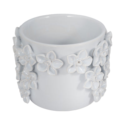 6 Floral Applique Planter, White