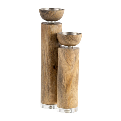 WOOD, 11 ACRYLIC DETAIL TAPER CANDLEHOLDER, NATUR