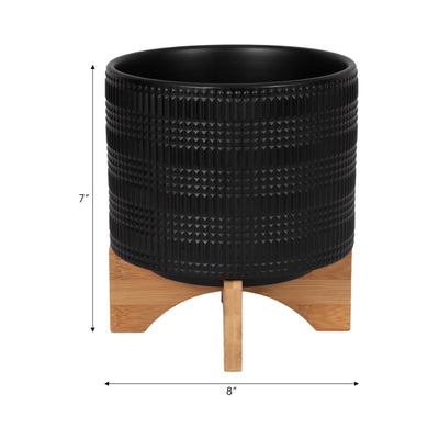 CER, 8 TRIBAL PLANTER W/ STAND, BLACK