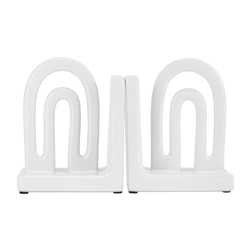 CER,S/2 6 ARCH BOOKENDS, WHITE