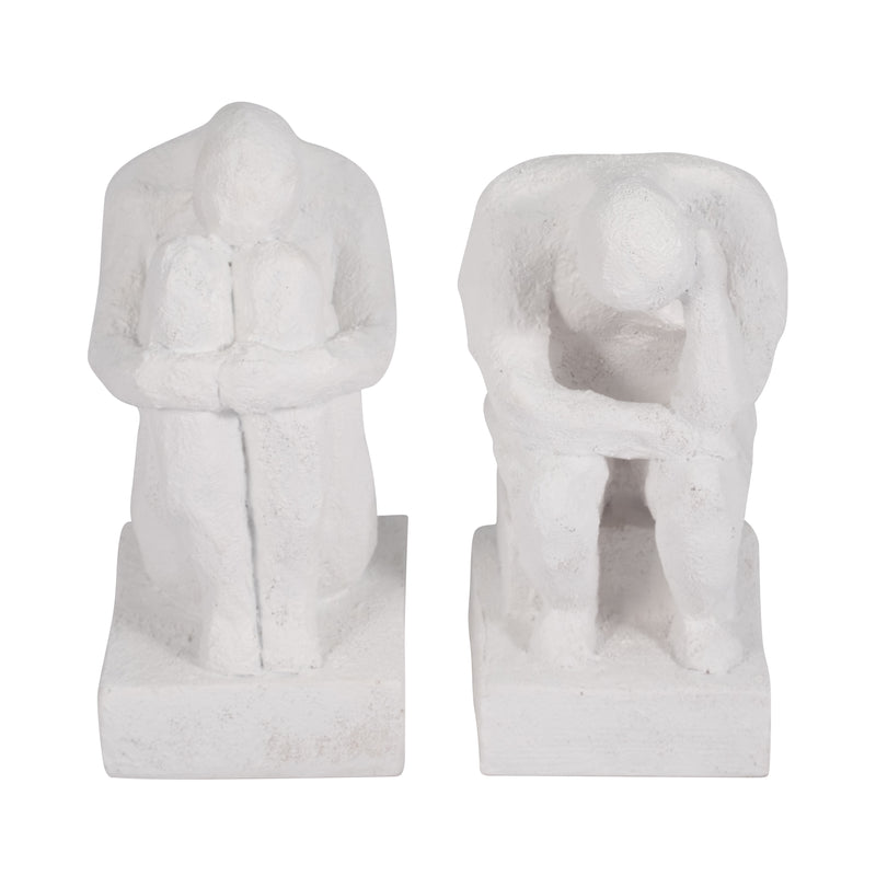 S/2 7 Thinking Man Bookends, White