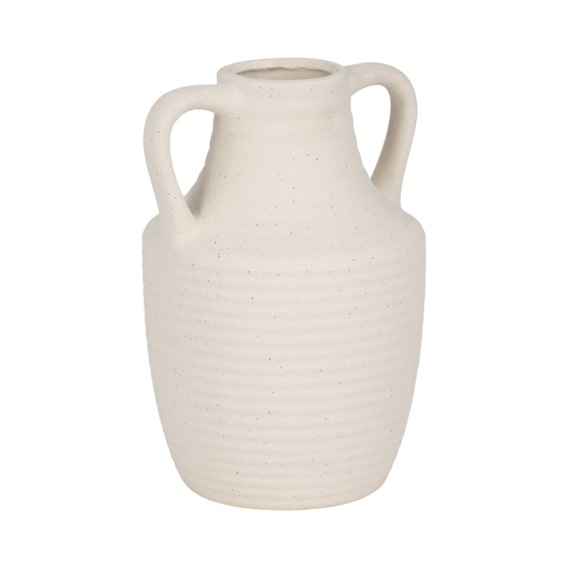 9 Jug Vase W/ Handle Rough Texture, Ivory