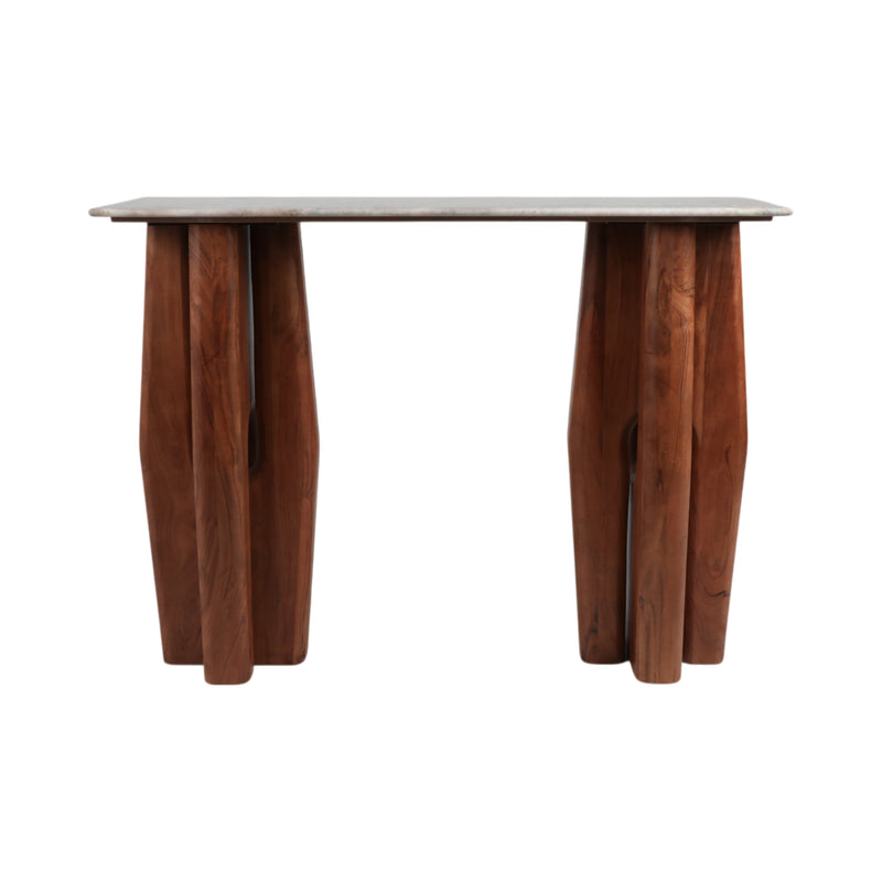 42x31tapered Legs Mrble Top Console Tble,tan/brwn