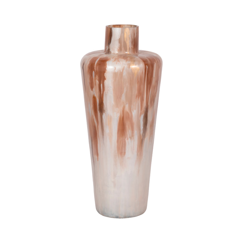 17 Nude Drip Finish Glass Floor Vase, Tan Multi