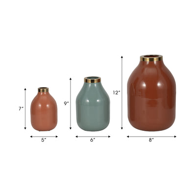 S/3 7/9/12 Jefford Metal Bottle Vases, Terracotta